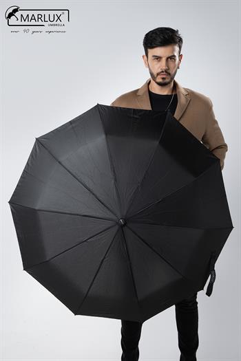 Marlux Siyah Hakiki Deri Baston Saplı Tam Otomatik Premium Lüks  Erkek Şemsiye M21MAR1003MR001