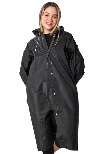 Marlux Unisex Su Rüzgar Geçirmez Kapüşonlu Beyaz Çıtçıt Düğme Eva Siyah Beyaz Yağmurluk 24MRLXYGM