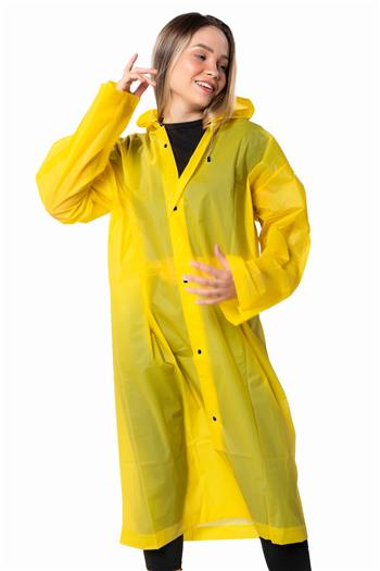 Marlux Unisex Su Rüzgar Geçirmez Kapüşonlu Lacivert Çıtçıt Düğme Eva Sarı Lacivert Yağmurluk 24MRLXYGM
