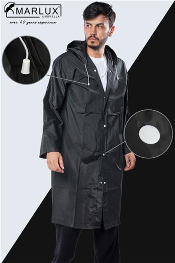 Marlux Unisex Su Rüzgar Geçirmez Kapüşonlu Beyaz Çıtçıt Düğme Eva Siyah Beyaz Yağmurluk 24MRLXYGM