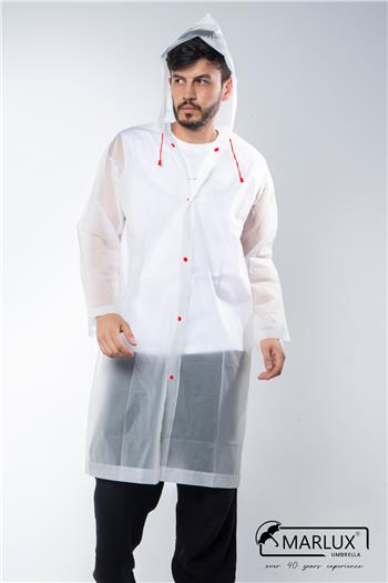 Marlux Unisex Su Rüzgar Geçirmez Kapüşonlu Kırmızı Çıtçıt Düğmeli Eva Beyaz Kırmızı Yağmurluk 24MRLXYGM