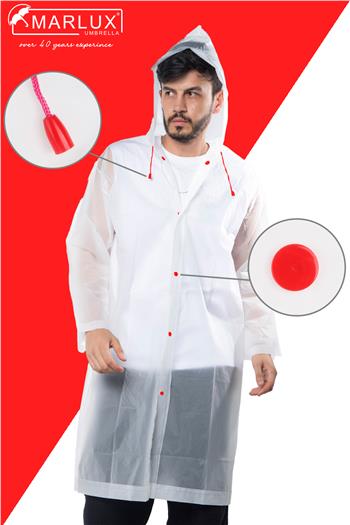 Marlux Unisex Su Rüzgar Geçirmez Kapüşonlu Kırmızı Çıtçıt Düğmeli Eva Beyaz Kırmızı Yağmurluk 24MRLXYGM