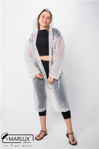 Marlux Unisex Su Rüzgar Geçirmez Kapüşonlu Kırmızı Çıtçıt Düğmeli Eva Beyaz Kırmızı Yağmurluk 24MRLXYGM