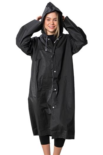 Marlux Unisex Su Rüzgar Geçirmez Kapüşonlu Beyaz Çıtçıt Düğme Eva Siyah Beyaz Yağmurluk 24MRLXYGM