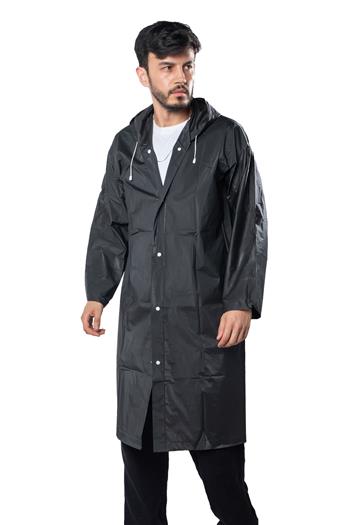 Marlux Unisex Su Rüzgar Geçirmez Kapüşonlu Beyaz Çıtçıt Düğme Eva Siyah Beyaz Yağmurluk 24MRLXYGM