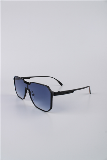Max Polo Geometrik Çerçeveli Siyah Metal Mavi Degrade Camlı Unisex Güneş Gözlüğü GG25MP2821R02