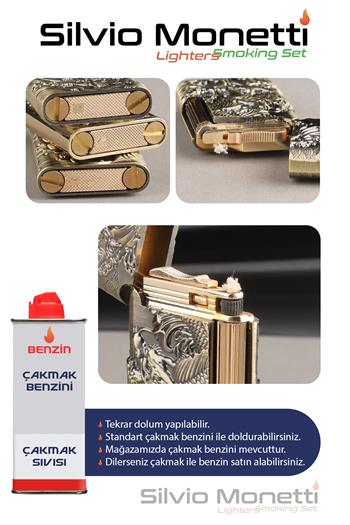 Silvio Monetti Kabartmalı Özel Tasarım Kapaklı Benzinli Çakmak SM168T0004
