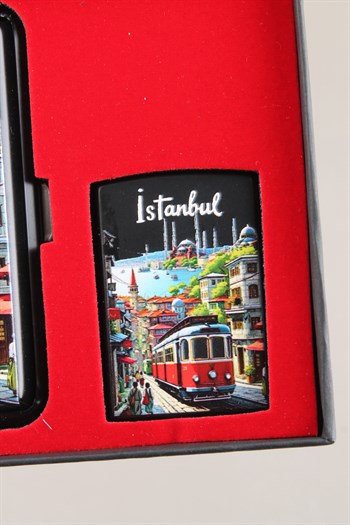 Silvio Monetti Mavi Jet Alevli Çakmak Sigara Tabakası Kutulu Set SET002