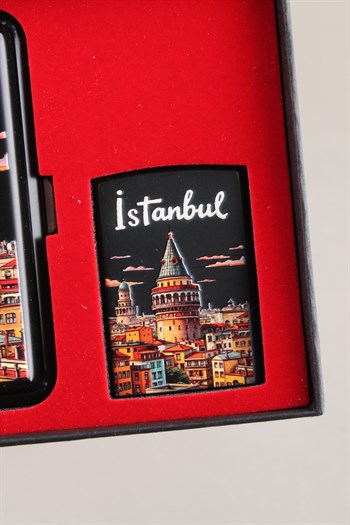 Silvio Monetti Mavi Jet Alevli Çakmak Sigara Tabakası Kutulu Set SET001