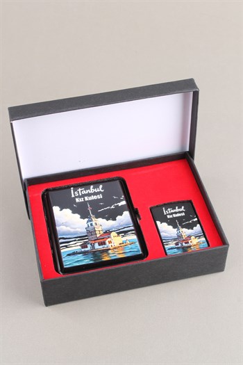 Silvio Monetti Mavi Jet Alevli Çakmak Sigara Tabakası Kutulu Set SET004