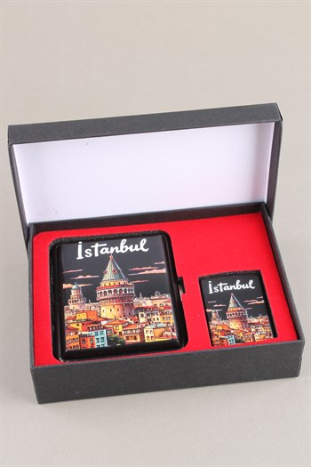 Silvio Monetti Mavi Jet Alevli Çakmak Sigara Tabakası Kutulu Set SET001