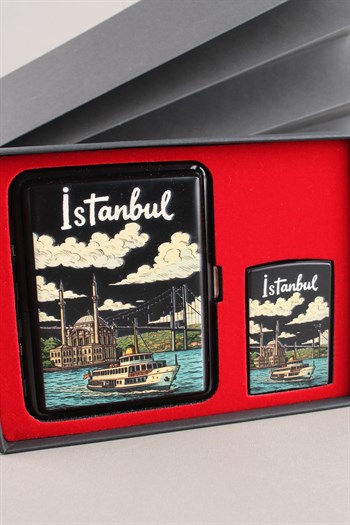Silvio Monetti Mavi Jet Alevli Çakmak Sigara Tabakası Kutulu Set SET003