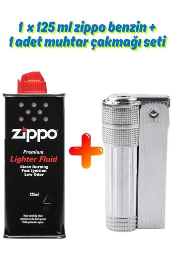 Silvio Monetti Orijinal Avusturya Yapımı Benzinli Muhtar Çakmağı ve 125 ml Zippo Benzin