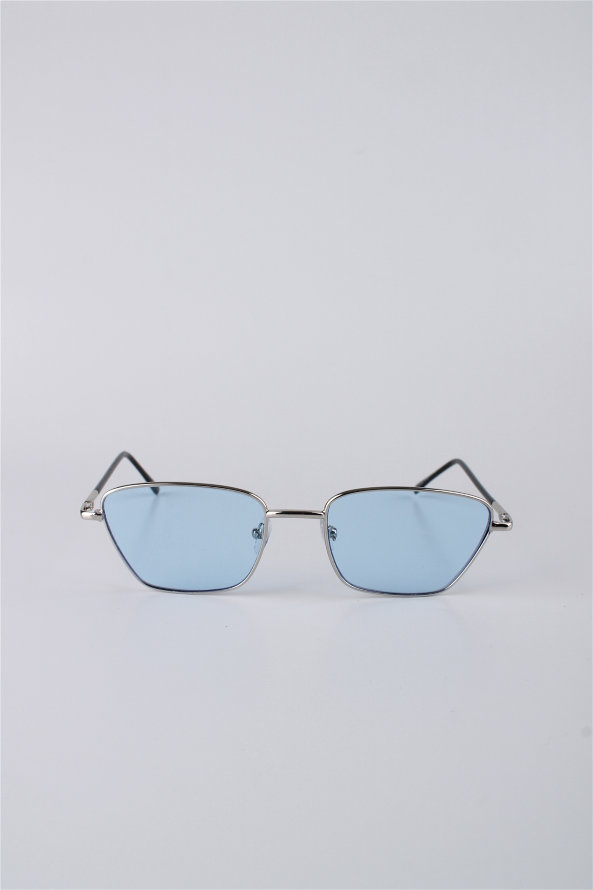 By Marine Geometrik Çerçeveli Gümüş Metal Mavi Camlı Unisex Güneş Gözlüğü GG25BMTOMPL3R06
