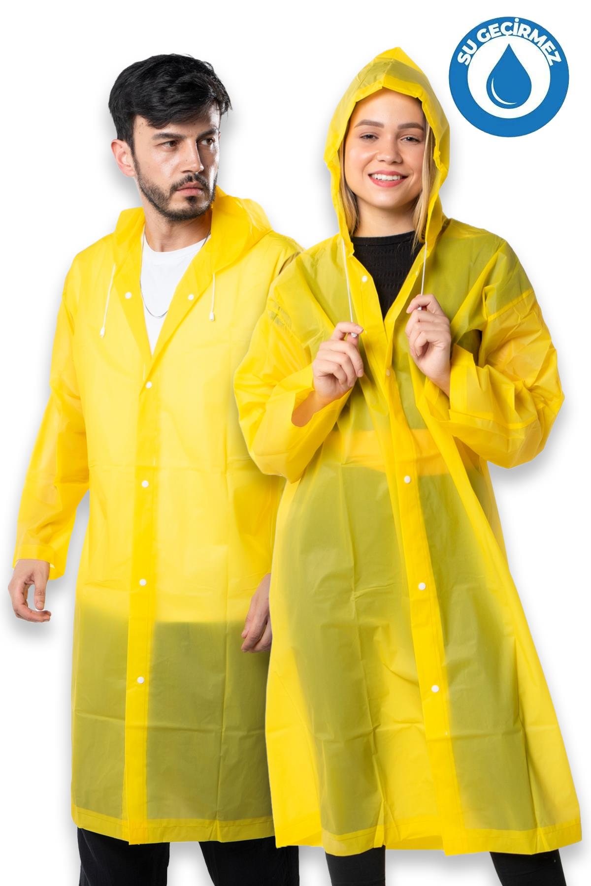 By Marine Kadın Erkek Yağmurluk Kapüşonlu Çıtçıtlı Eva Sarı Yağmurluk BYMMRC881R01