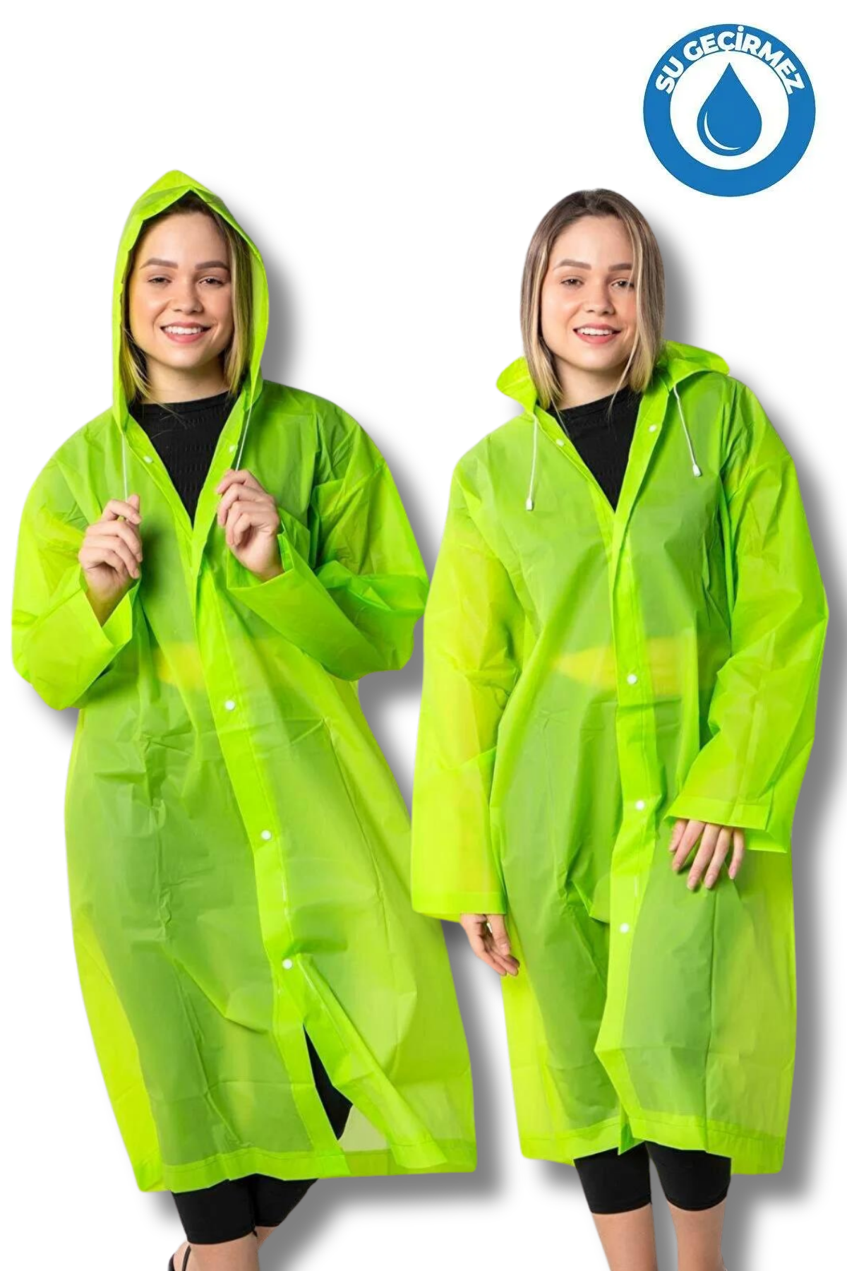 By Marine Kadın Erkek Yağmurluk Kapüşonlu Çıtçıtlı Eva Yeşil Yağmurluk BYMMRC881R12
