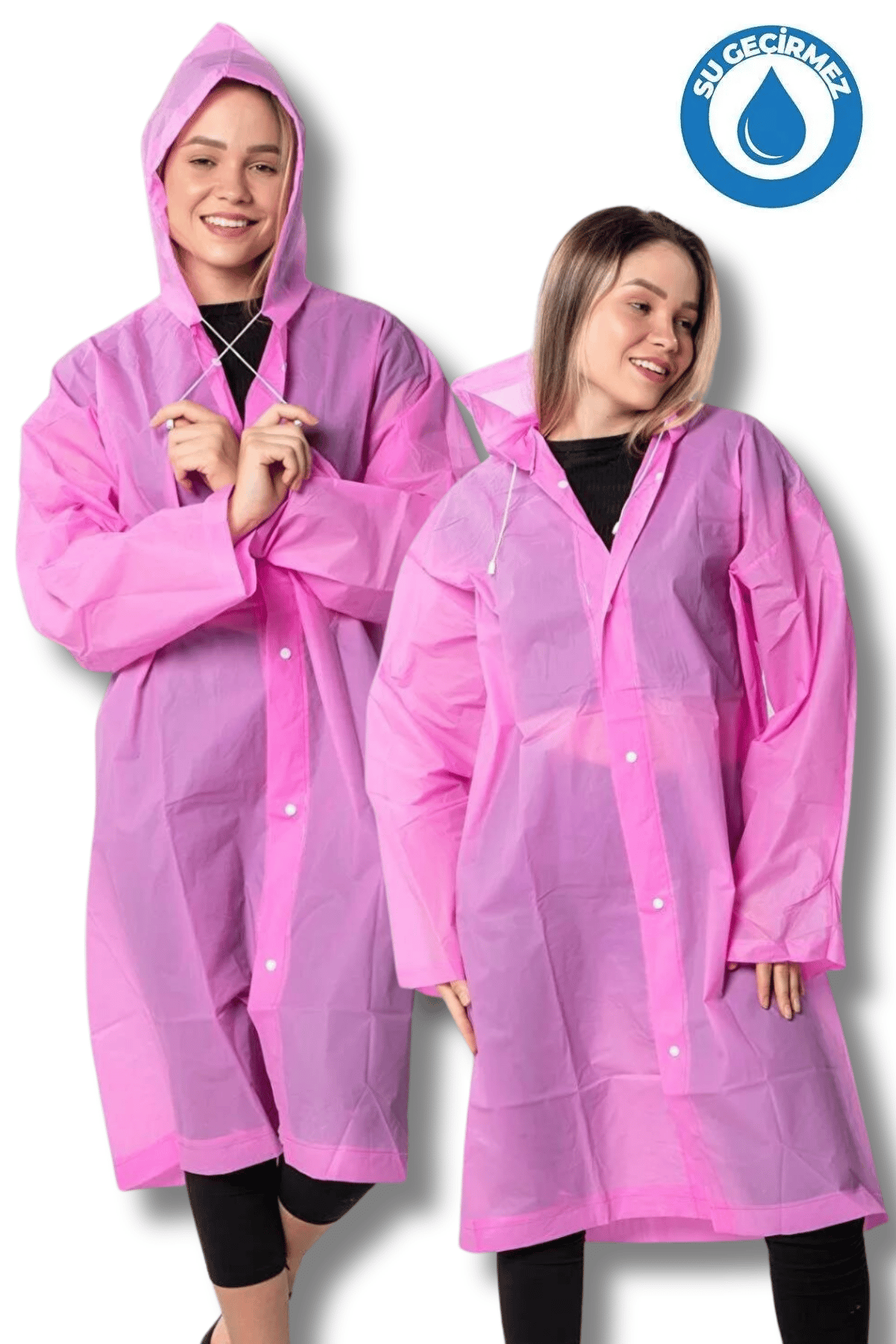 By Marine Kadın Erkek Yağmurluk Kapüşonlu Çıtçıtlı Eva Pembe Yağmurluk BYMMRC881R17