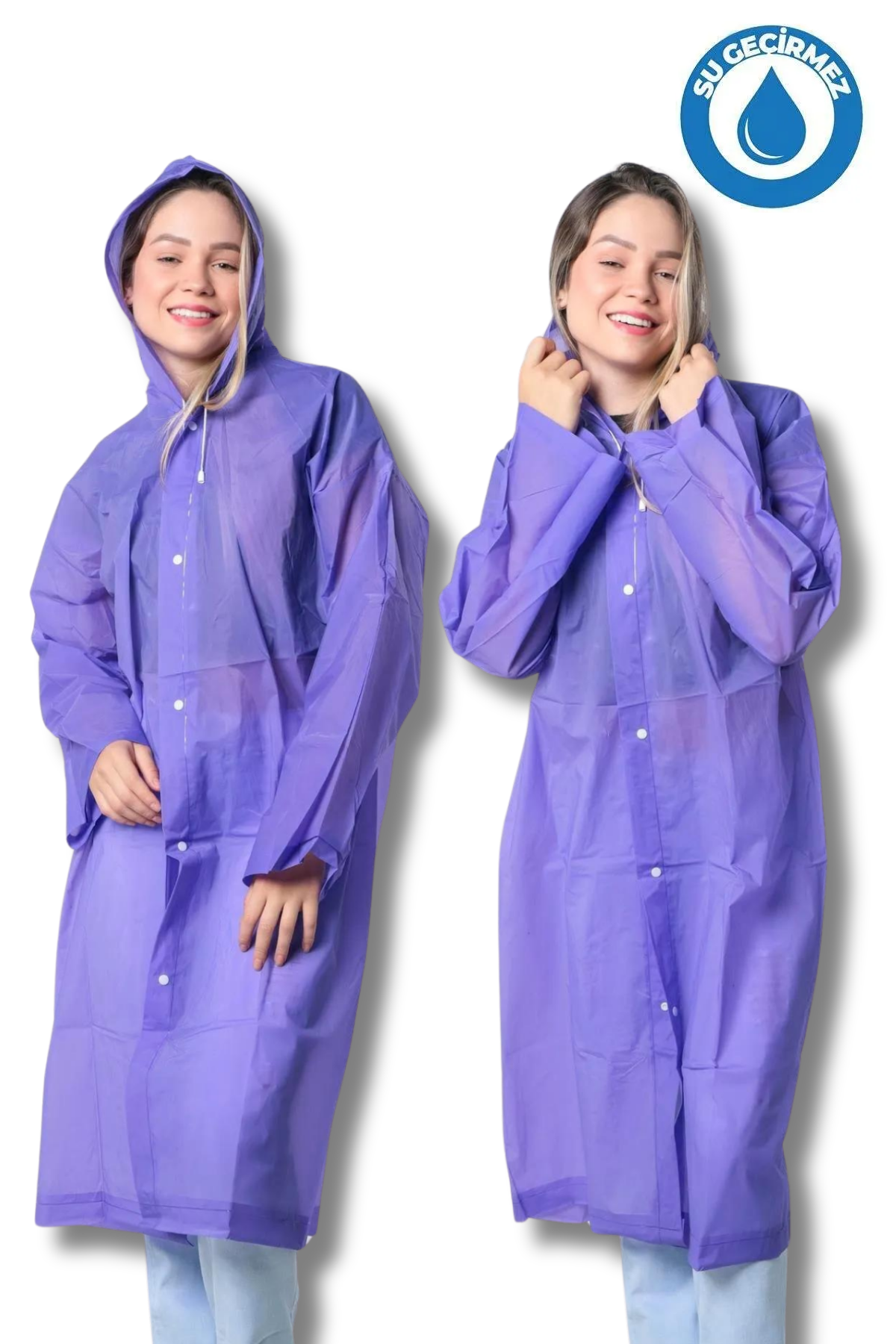 By Marine Kadın Erkek Yağmurluk Kapüşonlu Çıtçıtlı Eva Mor Yağmurluk BYMMRC881R09