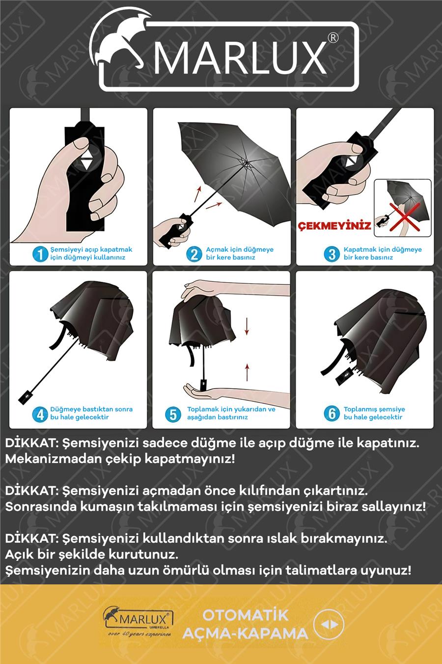 Marlux Ekstra Güçlendirilmiş Tam Otomatik Rüzgar Şemsiyesi 10