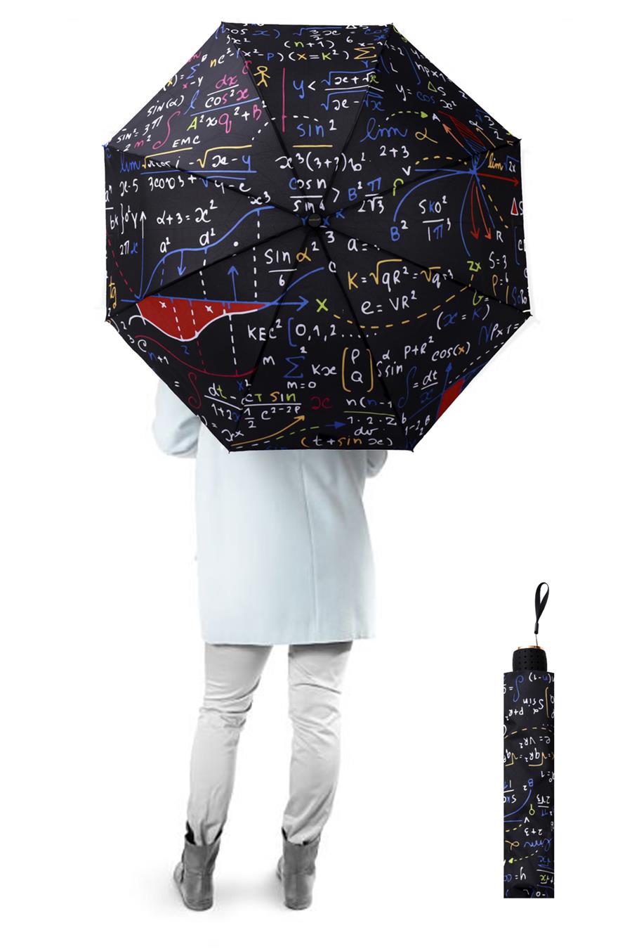 Marlux Matematik Formül Desenli Yarasa Model 8 Telli Rüzgara Dayanıklı Manuel Şemsiye MARLUX373R01