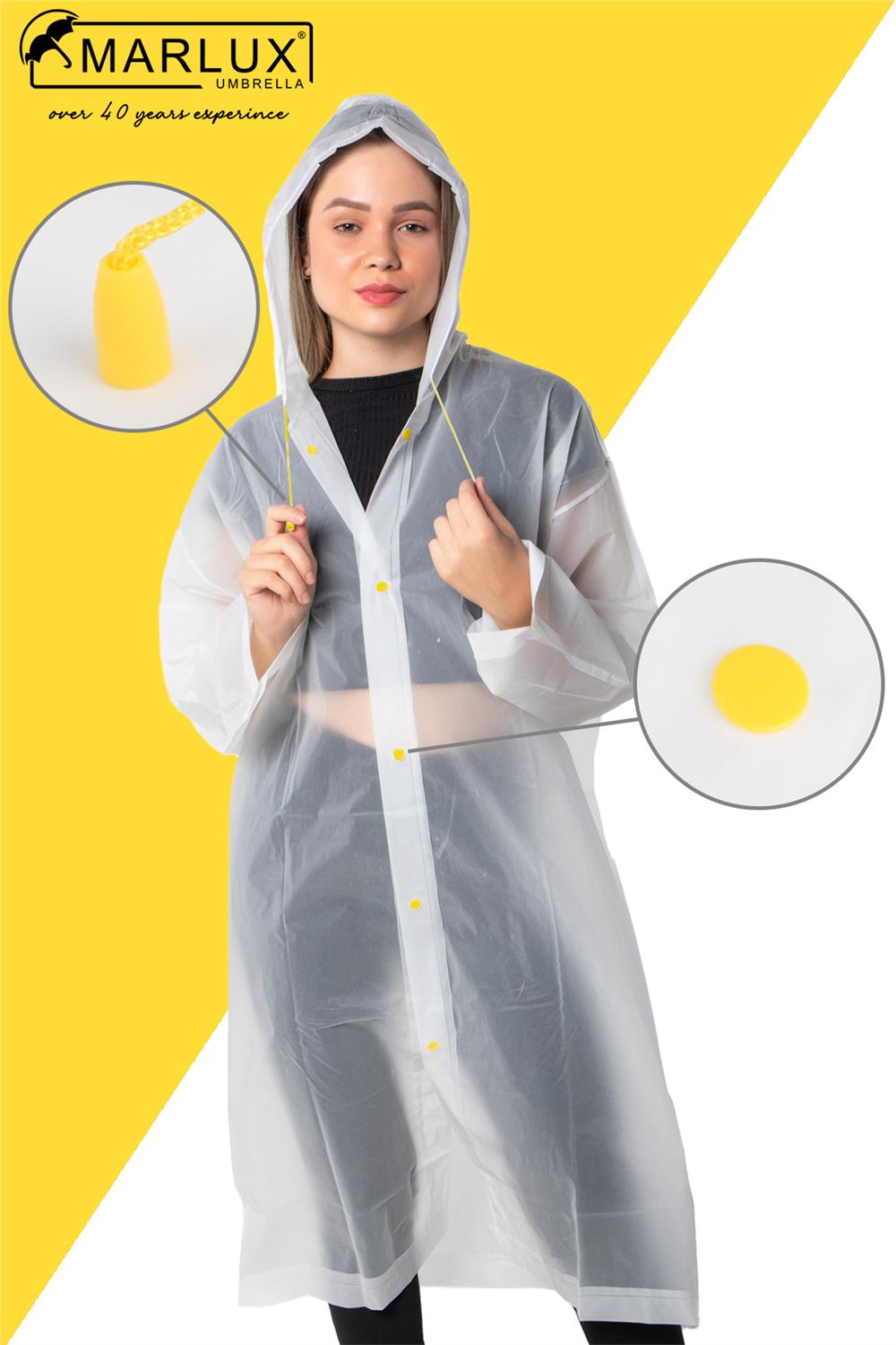 Marlux Unisex Su Rüzgar Geçirmez Kapüşonlu Çıtçıtlı Eva Beyaz Sarı Yağmurluk 24MRLXYGM