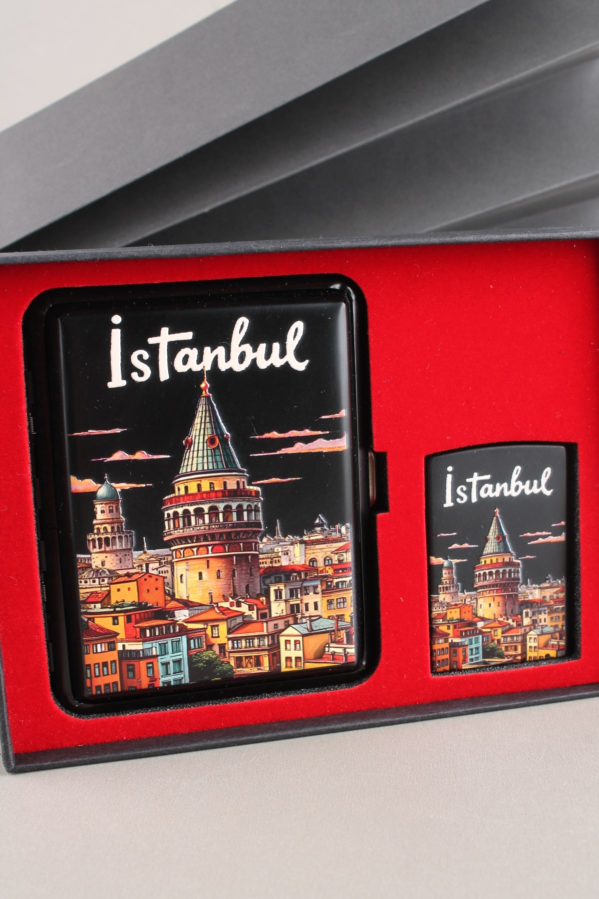 Silvio Monetti Mavi Jet Alevli Çakmak Sigara Tabakası Kutulu Set SET001