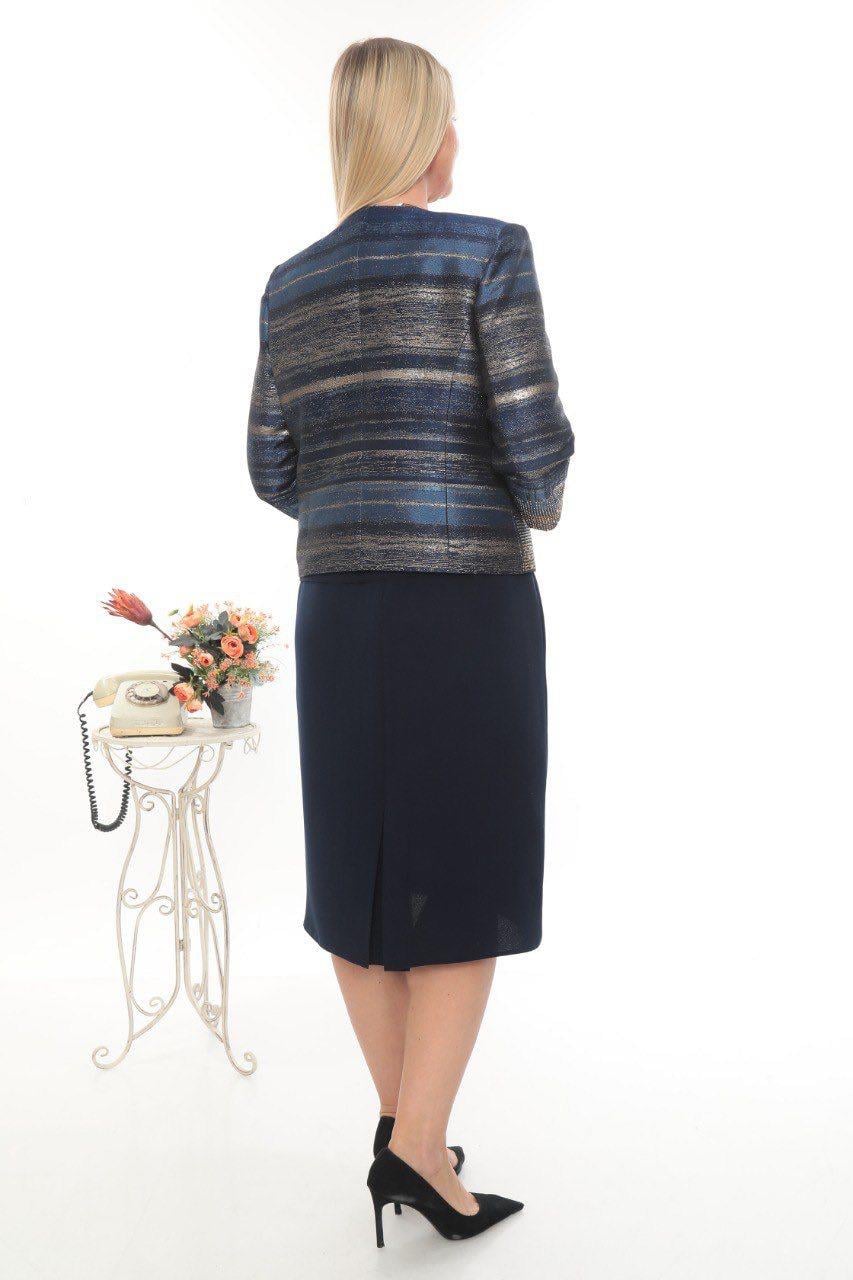 Ceketi Taş Detaylı Astarlı Jakarlı Ceket İçi Kolsuz Bluz Kısa Etekli Üçlü Takım