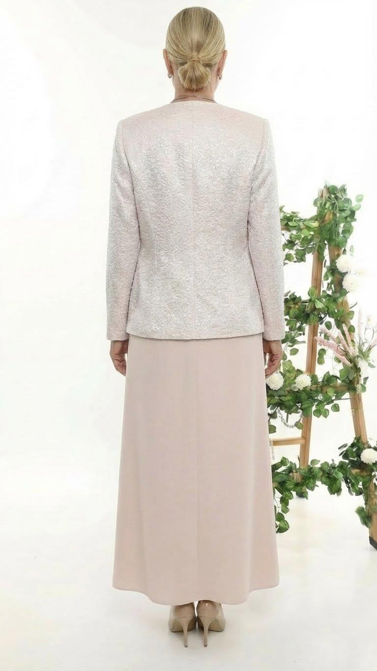 Taşlı Astarlı Jakar Pudra Uzun Etekli Üçlü Takım