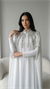 Beyaz Şifon Taşlı İşlemeli Abaya Elbise Ferace