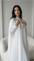 Beyaz Şifon Taşlı İşlemeli Abaya Elbise Ferace