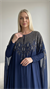 Lacivert Şifon İnci Ve Altın İşlemeli Abaya Elbise