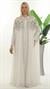 Zarif Taşlı Tesettüre Uygun Şifon Beyaz Uzun Elbise Abaya
