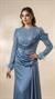 Kristal Taşlı ve Tüy Detaylı Tam Boy Mavi Tesettür Abiye