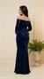 Lacivert İnci Nakışlı Uzun Kol Kadife Balık Form Abiye