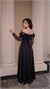 Off-The-Shoulder Draped Cowl Neck Lace Sleeve Black Evening Dress