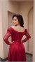 Off-The-Shoulder Draped Cowl Neck Lace Sleeve Red Evening Dress