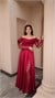 Off-The-Shoulder Draped Cowl Neck Lace Sleeve Red Evening Dress