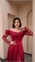 Off-The-Shoulder Draped Cowl Neck Lace Sleeve Red Evening Dress