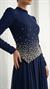 Önü Şık Taş İşlemeli Lacivert Tesettür Uzun Abiye Elbise
