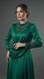 Saten Dokulu Kristal Taşlı Kapalı Zümrüt Yeşili Abiye Elbise