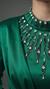 Saten Dokulu Kristal Taşlı Kapalı Zümrüt Yeşili Abiye Elbise