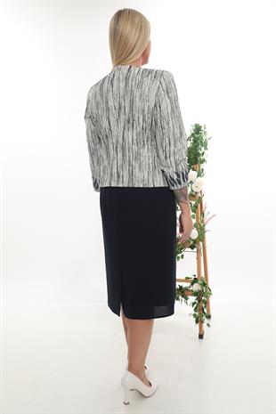 Ceket Bluz Taş İşlemeli Lacivert Ceket Elbise