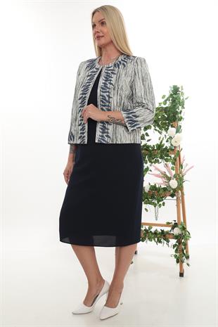 Ceket Bluz Taş İşlemeli Lacivert Ceket Elbise