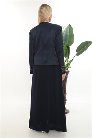 Lacivert Ceketİ Taş Detaylı Büyük Beden Ceket Elbise