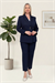 Kemar Detaylı Lacivert Sade İkili Pantolonlu Takım