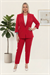 Şık Taş Detaylı Sade Zarif Kırmızı Pantolonlu İkili Takım