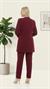 Ceket Önü Zarif Taş İşlemeli Bordo Üçlü Pantolonlu Takım