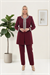 Ceket Önü Zarif Taş İşlemeli Bordo Üçlü Pantolonlu Takım
