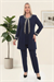 Ceket Önü Zarif Taş İşlemeli Lacivert Üçlü Pantolonlu Takım
