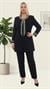 Ceket Önü Zarif Taş İşlemeli Siyah Üçlü Pantolonlu Takım